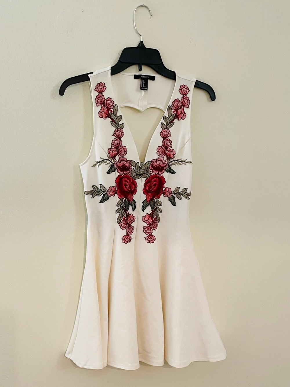 White Dress with Floral Rose Appliqué
